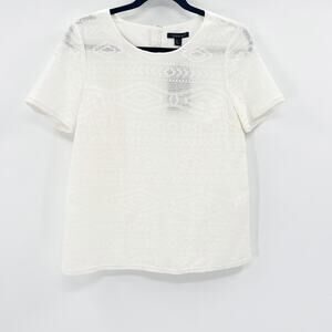 NWT Color Block Women's White Short Sleeve‎ Semi Sheer Blouse Top Size M
